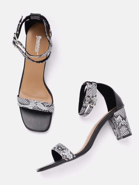 

Roadster Women Grey & Black Snakeskin Print Mid-Top Block Heels