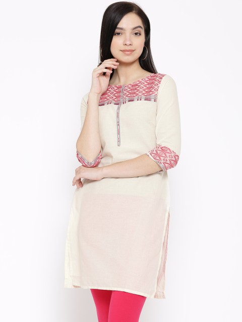 

AURELIA Women Cream-Coloured Woven Design Kurta