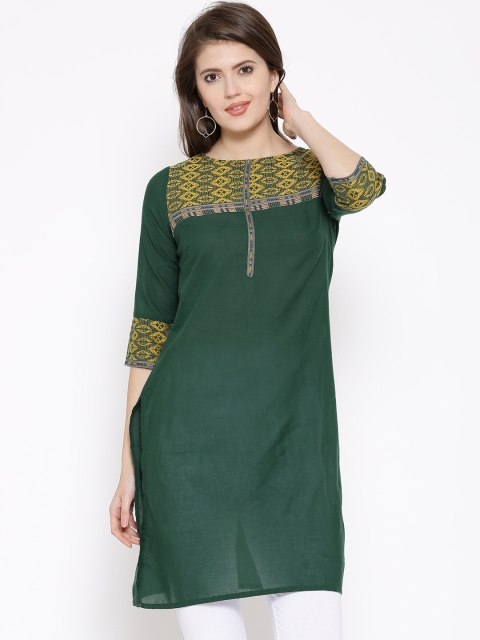 

AURELIA Women Dark Green Woven Design Kurta