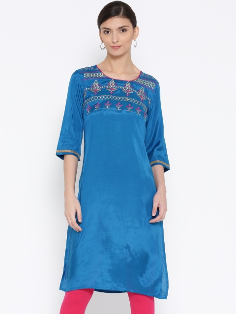 

AURELIA Women Blue Embroidered Detail Kurta