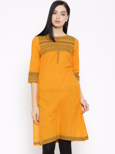

AURELIA Women Mustard Yellow Woven Design Kurta