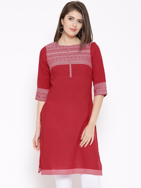 

AURELIA Women Red Woven Design Kurta