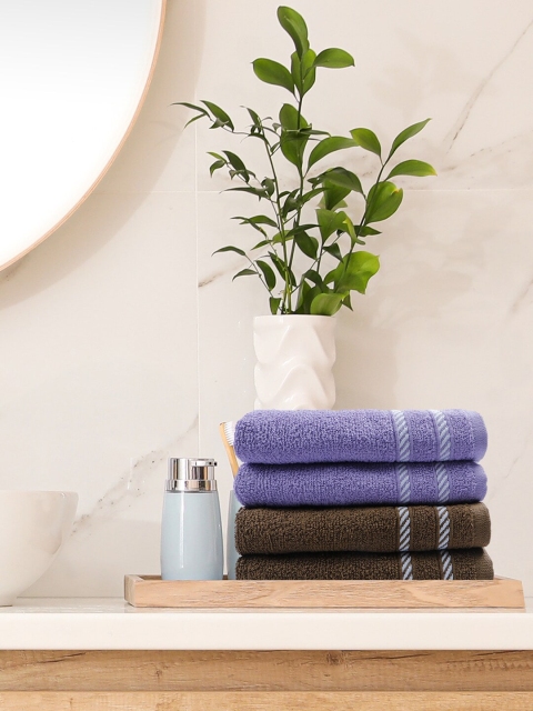 

Trident Set Of 4 Lavender & Brown Solid 380GSM Cotton Hand Towels