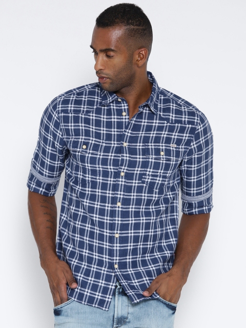 

Jack & Jones Men Navy & White Checked Slim Fit Casual Shirt, Navy blue