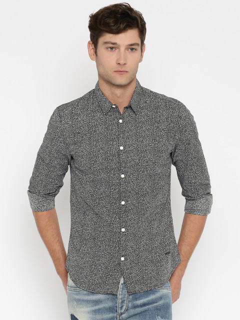 

Jack & Jones Men Black & White Printed Slim Fit Casual Shirt