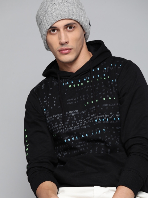 

Kook N Keech Men Black & Charcoal Grey Printed Hooded Sweatshirt