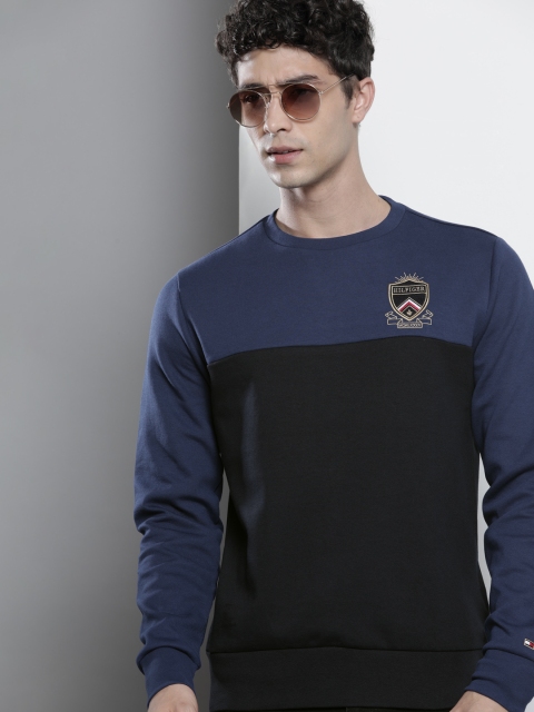 

Tommy Hilfiger Men Navy Blue & Black Colourblocked Pullover Sweatshirt