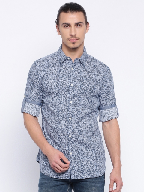 

Jack & Jones Men Blue & White Printed Slim Fit Casual Shirt