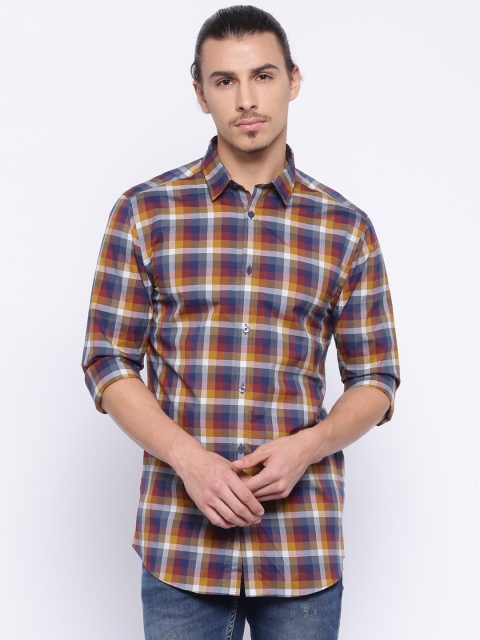 

Jack & Jones Men Blue & Mustard Yellow Checked Slim Fit Casual Shirt