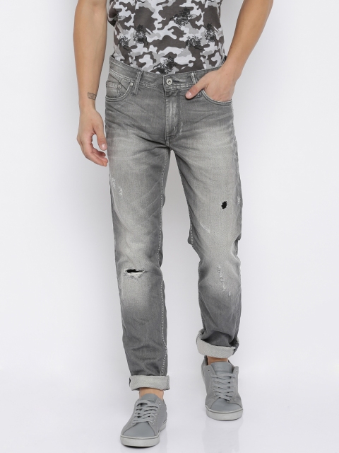 

Jack & Jones Men Grey Slim Fit Distressed Jeans