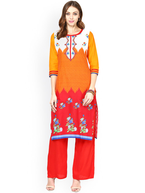 

Jaipur Kurti Orange & Red Printed Kurta