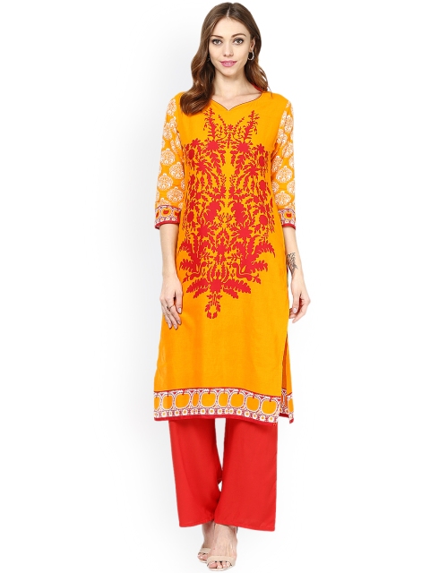

Jaipur Kurti Yellow & Red Printed Kurta with Palazzo Trousers