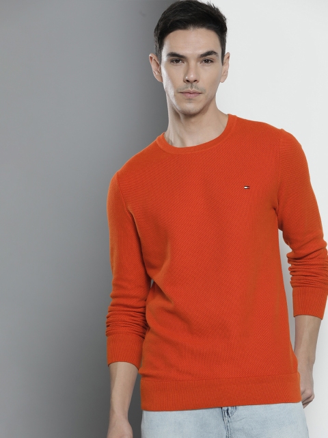 

Tommy Hilfiger Men Orange Organic Cotton Self-Design Sweater