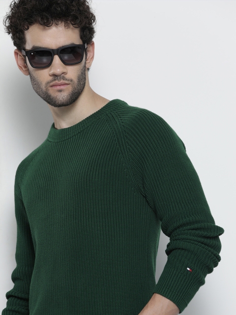 

Tommy Hilfiger Men Green Self Design Pullover Sweater