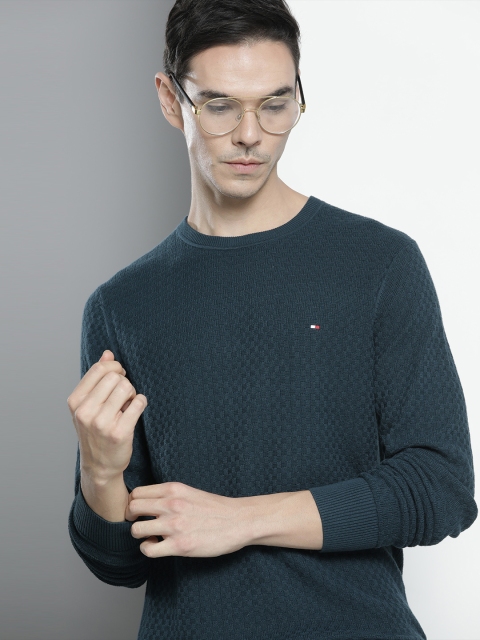 

Tommy Hilfiger Men Blue Self Design Pullover Sweater