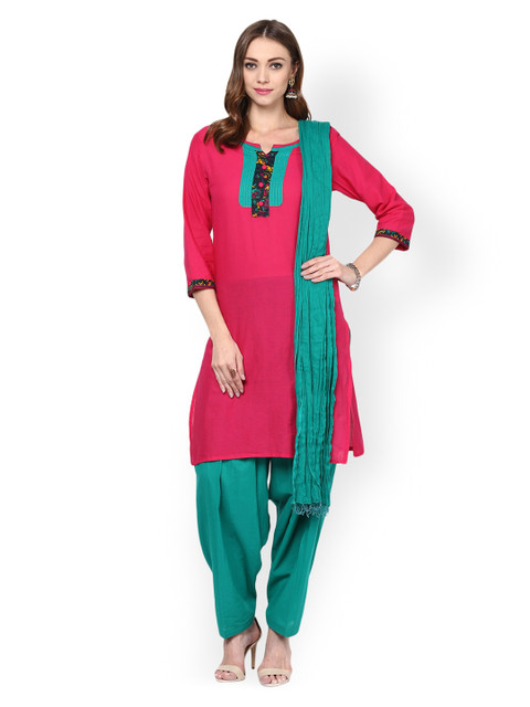 

Jaipur Kurti Pink & Green Patiala Kurta Set with Dupatta