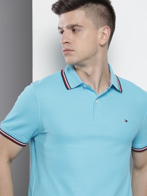 

Tommy Hilfiger Men Sky Blue Solid Polo Collar Casual T-shirt