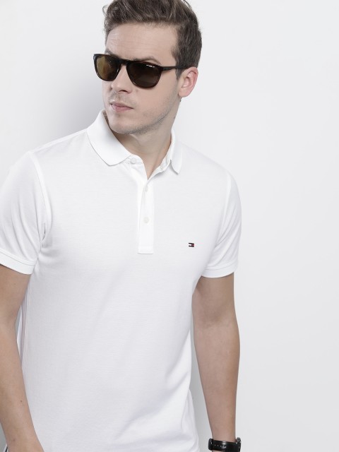 

Tommy Hilfiger Men White Solid Polo Collar Slim Fit Pure Cotton T-shirt
