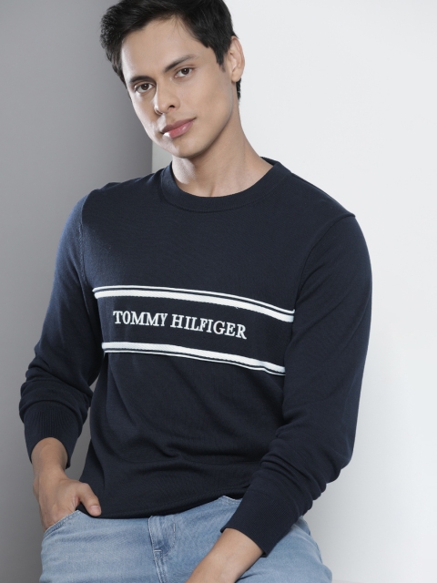 

Tommy Hilfiger Men Navy Blue Brand Logo Embroidered Pullover