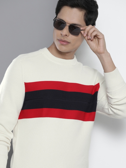 

Tommy Hilfiger Men Off White & Red Colourblocked Pullover