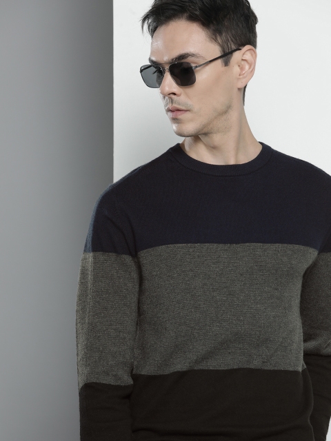 

Tommy Hilfiger Men Black & Navy Blue Colourblocked Pullover