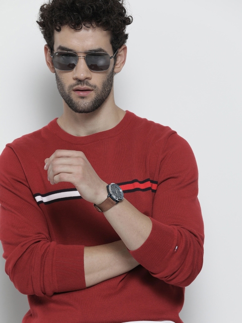 

Tommy Hilfiger Men Red Striped Pullover