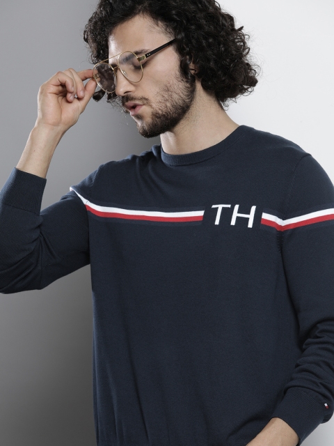 

Tommy Hilfiger Men Navy Blue Typography Printed Pullover