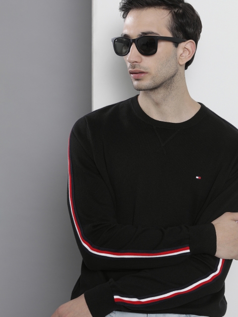 

Tommy Hilfiger Men Black Pullover with Side Stripe on Sleeves