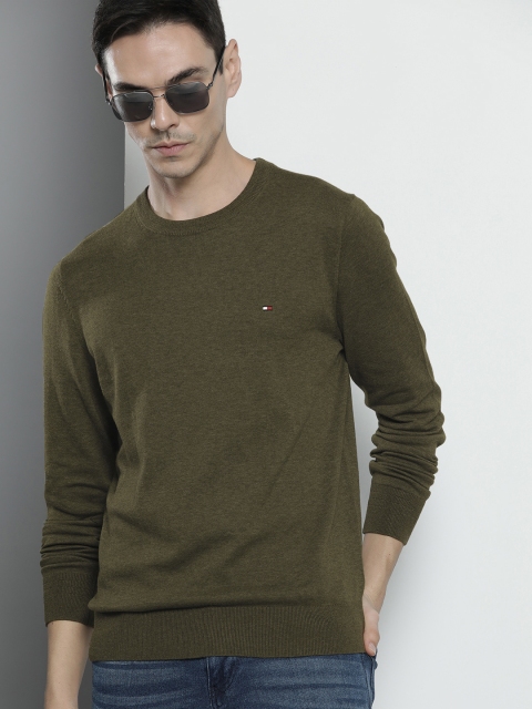 

Tommy Hilfiger Men Olive Green Solid Pullover Sweater