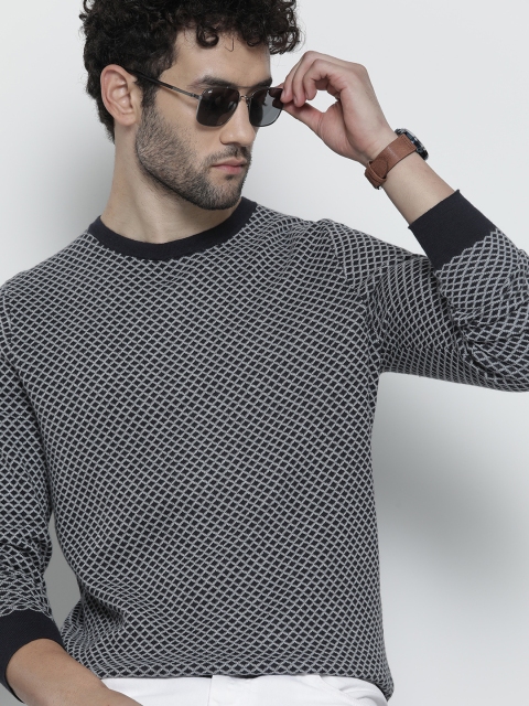 

Tommy Hilfiger Men Navy Blue & Grey Cable Knit Pullover