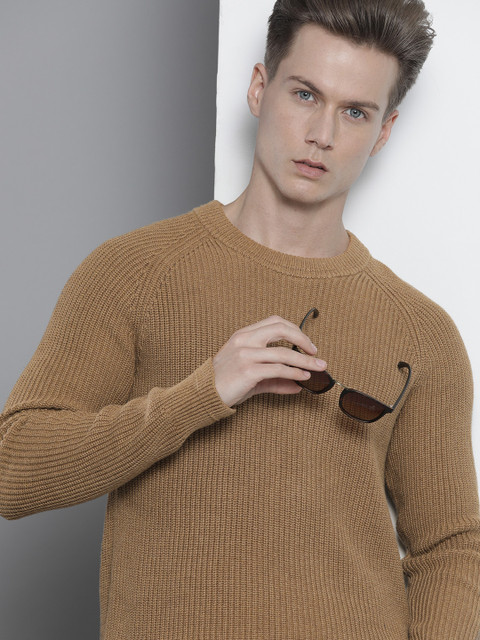 

Tommy Hilfiger Men Camel Brown Ribbed Organic Cotton Pullover