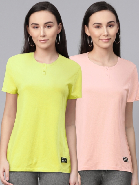

abof Women Pack of 2 Multicoloured Pure Cotton T-shirt, Multi