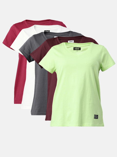 

abof Women Pack Of 5 Multicoloured Solid T-shirt, Multi