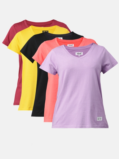 

abof Women Pack Of 5 Multicoloured Solid T-shirt, Multi