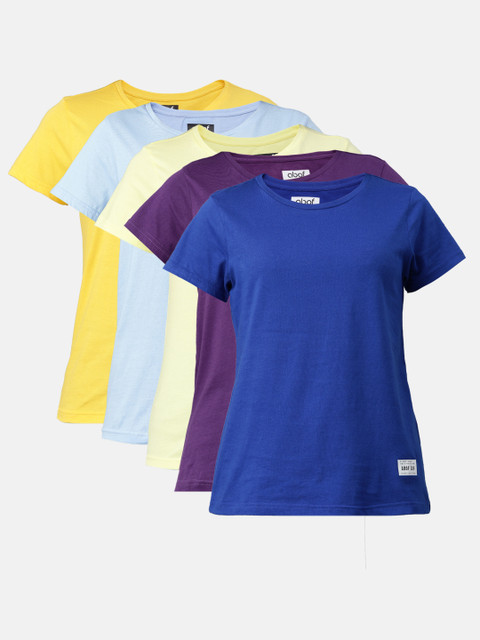 

abof Women Pack of 5 Solid Pure Cotton T-shirt, Multi