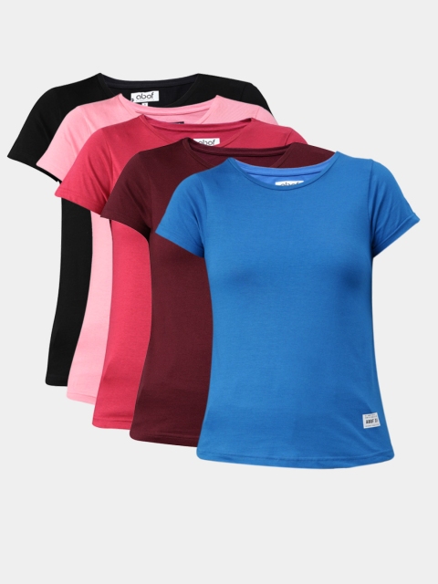 

abof Women Pack Of 5 Pure Cotton T-shirts, Pink