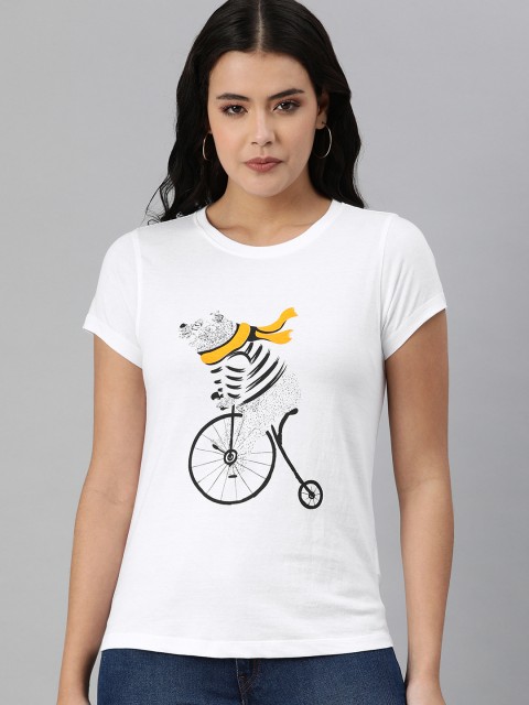 

abof Women White Printed Pure Cotton T-shirt