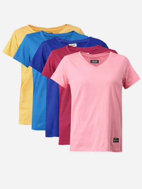 

abof Women Pack of 5 Cotton V-Neck T-shirts, Multi