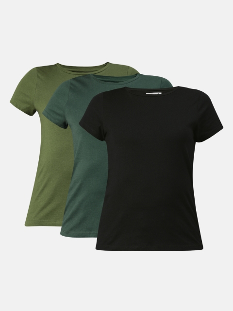 

abof Women Pack Of 3 Multicoloured Solid Round neck T-shirt, Multi