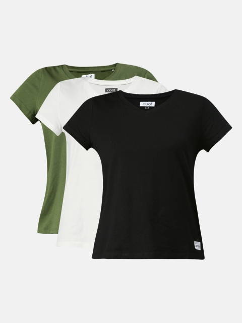 

abof Women Pack Of 3 Multicoloured Solid V-Neck T-shirt, Multi