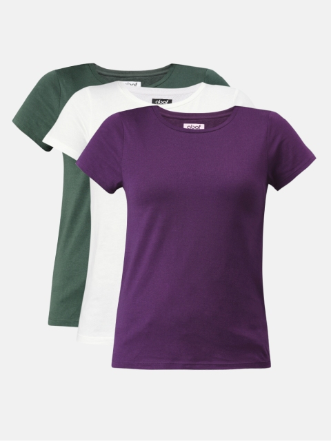 

abof Women Pack of 3 Solid Pure Cotton T-shirt, White