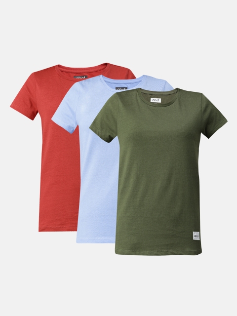 

abof Women Pack of 3 Cotton Round-Neck T-shirts, Olive