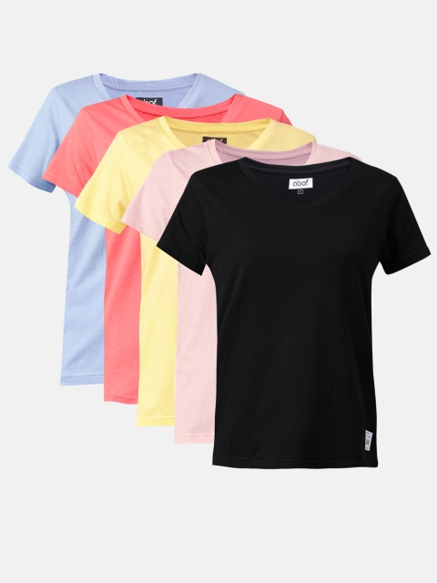 

abof Women Pack of 5 Cotton V-Neck T-shirts, Multi