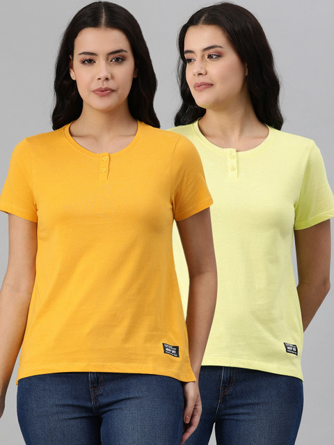 

abof Women Pack of 2 Yellow Henley Neck T-shirt