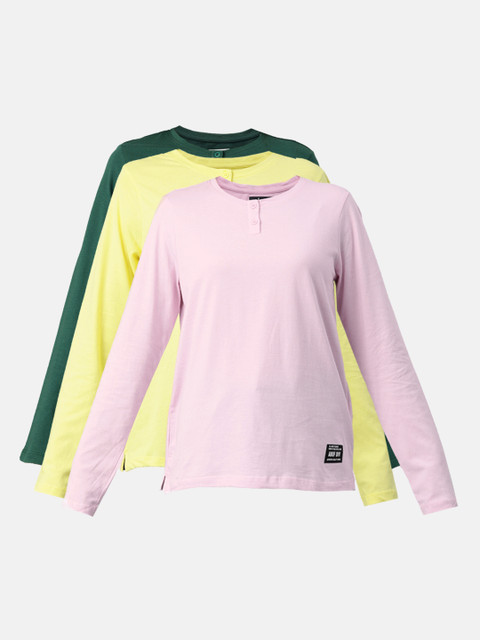 

abof Women Pack of 3 Henley Neck T-shirt, Pink