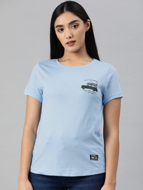 

abof Women Blue Solid T Shirt