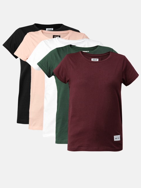 

abof Women Pack Of 5 Multicoloured Solid T-shirt, Multi