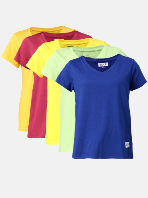 

abof Women Pack of 5 V-Neck Pure Cotton T-shirt, Multi