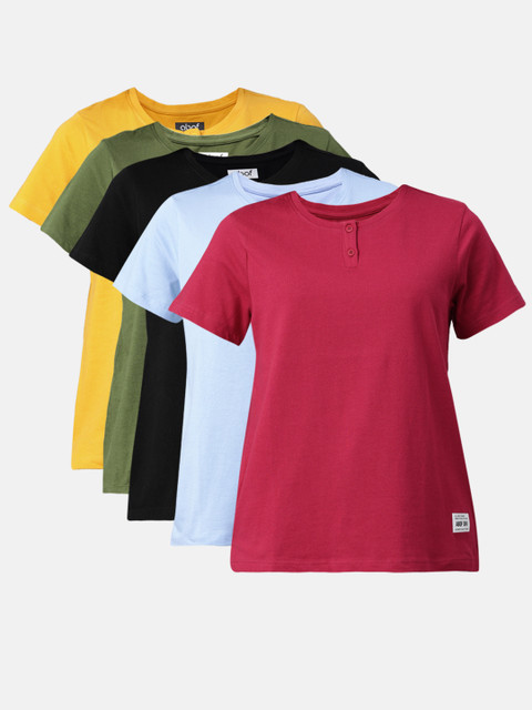 

abof Women Pack Of 5 Red & Blue Solid Round Neck T-shirt