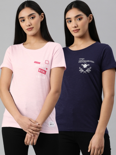 

abof Women Pack of 2 Printed T-shirt, Pink